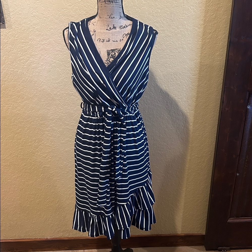 Reb.in.J faux wrap navy/white striped dress, XL, NWOT | offer in description